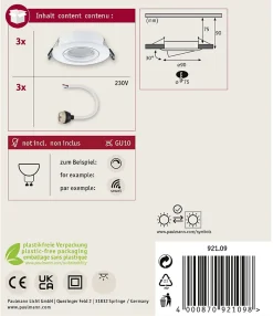 Spot encastré Kit de 3 orientable rond 90mm 30 GU10 max. 3x10W 230V gradable Blanc