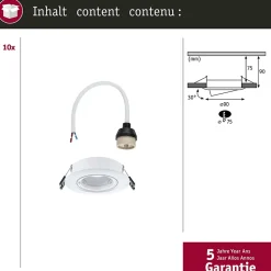 Spot encastré Kit de 10 orientable rond 90mm 30 GU10 max. 10x10W 230V gradable Blanc