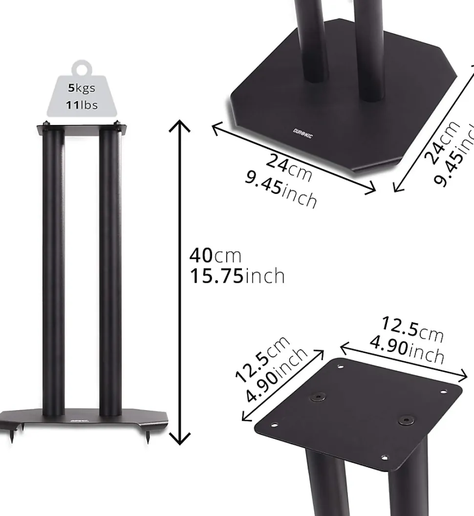 SPS1022-40 Pieds enceintes 40 cm lestables avec du sable Cônes anti vibrations Set de 2 pour hifi stéréo home cinema Duronic