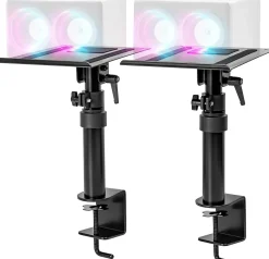 SPS25 2x Supports d'enceintes de bureau Hauteur réglable Inclinable Rotatif Pince de fixation 24 x 20 cm Charge max 5 kg Duronic