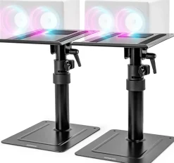 SPS30 2x Supports d'enceintes de bureau Hauteur réglable Inclinable Rotatif Sur socle 24 x 20 cm Charge max 5 kg Duronic