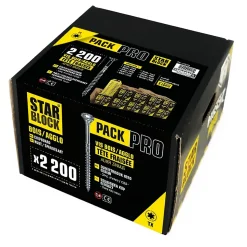 STARBLOCK Coffret de vis Pack Pro 2 200 vis Bois Aggloméré Tête fraisée Torx 9 tailles 1 Porte embouts mousqueton 50 mm