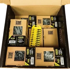 STARBLOCK Coffret de vis Pack Pro 2 200 vis Bois Aggloméré Tête fraisée Torx 9 tailles 1 Porte embouts mousqueton 50 mm