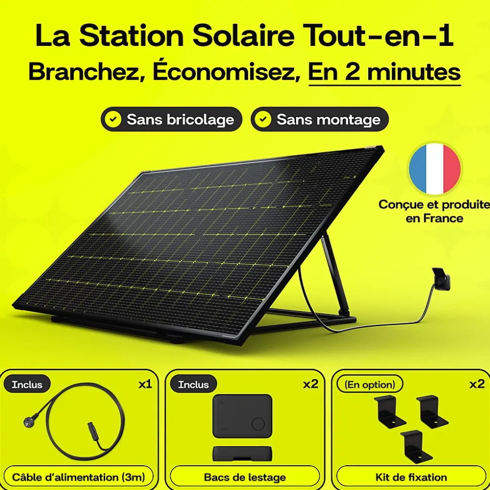 Sunology PLAY2, Kit 2 panneaux solaires complet 920W bifacial, 2 Stations solaire livrées assemblées, Installation sol ou mur