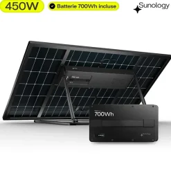 Sunology PLAY Max, Panneau solaire 450W bifacial avec batterie hybride & modulaire 700Wh, Station solaire livrée assemblée