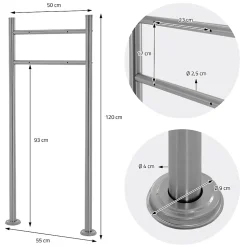 Support de boîte aux lettres acier inoxydable argent support modern 55x120x9 cm
