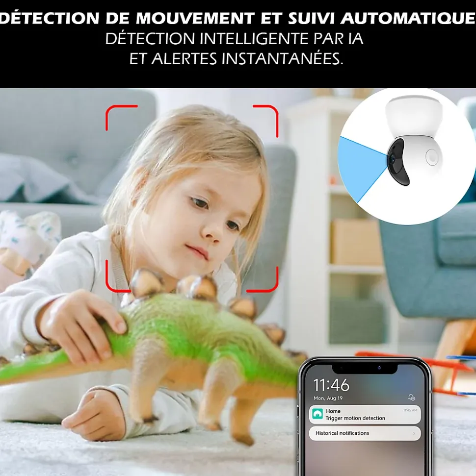 Système d'alarme étendu connecté Caméra rotative 4MP avec Sirène intégrée