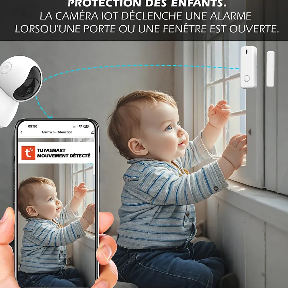 Système d'alarme étendu connecté Caméra rotative 4MP avec Sirène intégrée