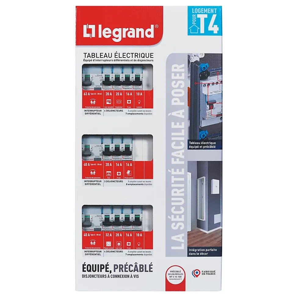 Tableau électrique pré-équipé et pré-câblé 3 rangées Legrand - 39 modules (14 inclus)