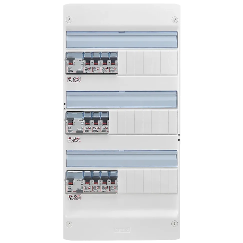 Tableau électrique pré-équipé et pré-câblé 3 rangées Legrand - 39 modules (14 inclus)