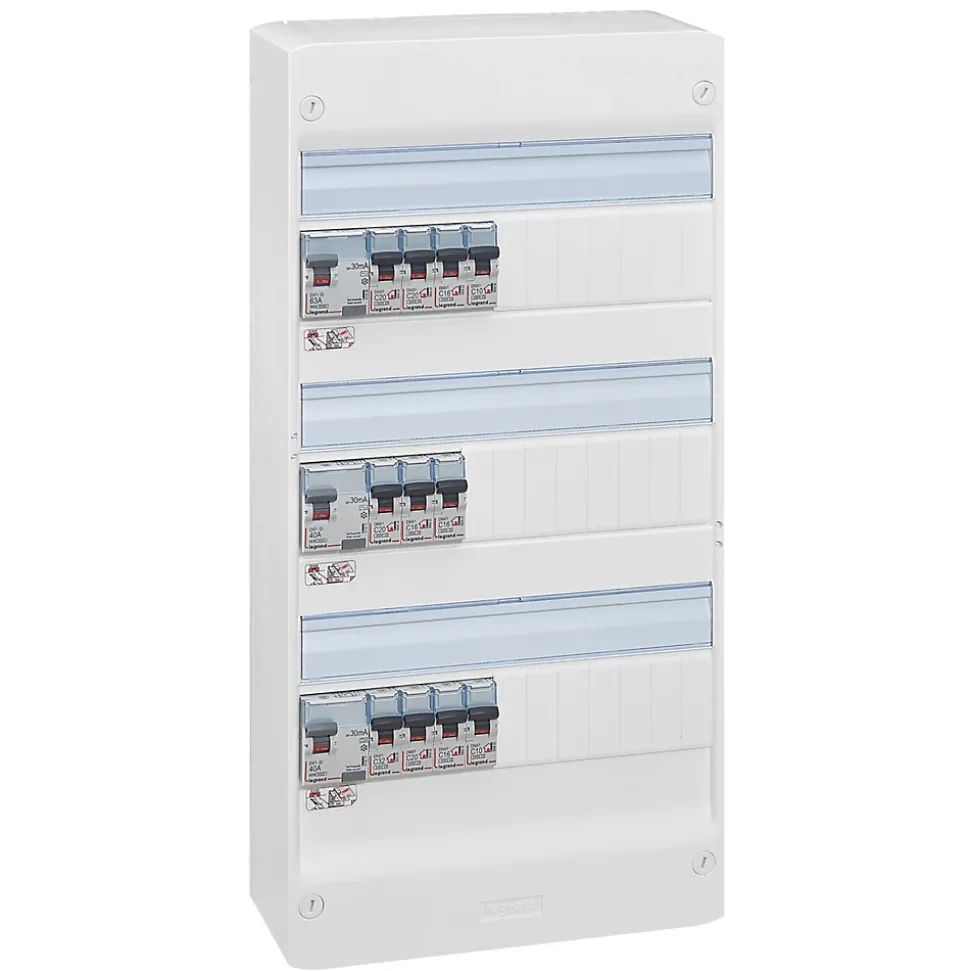 Tableau électrique pré-équipé et pré-câblé 3 rangées Legrand - 39 modules (14 inclus)