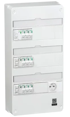 Tableau électrique pré-équipé et pré-câblé T2 à T4 - 3 rangées - 39 modules Schneider Electric + prise modulaire