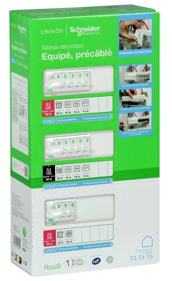 Tableau électrique pré-équipé et pré-câblé T3 au T5 - 3 rangées - 39 modules Schneider Electric Resi9 XE