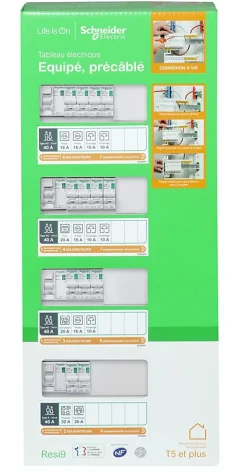 Tableau électrique pré-équipé et pré-câblé T5 + - 4 rangées - 52 modules (17 inclus) Schneider Electric Resi9 XP