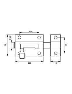 Targette, acier, pêne diamètre 10mm, 32x253mm, nickel satin - THIRARD