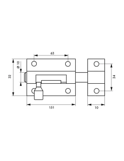Targette, acier, pêne diamètre 10mm, 32x151mm, nickel satin - THIRARD