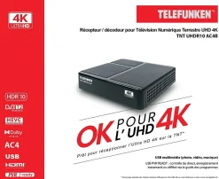 Telefunken - Récepteur TNT UHDR10 pour télévision numérique terrestre UHD 4K - 1000 canaux - PVR - Tuner TNT UHD/SD/HD/UHD/2K/4K