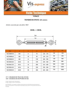 Tendeur crochet crochet M12X200 Inox A4 - 1 pièce