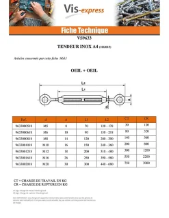 Tendeur crochet crochet M5X70 Inox A4 - 1 pièce