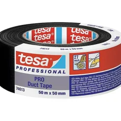 tesa Duct Tape PRO 74613 ruban de réparation noir 50 m x 50 mm, étanche, haute adhérence