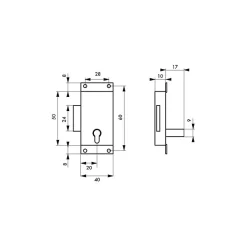 THIRARD - Serrure de meuble en applique pour porte d'ameublement, axe 20mm, 40x50mm, zingué, 1 clé - THIRARD