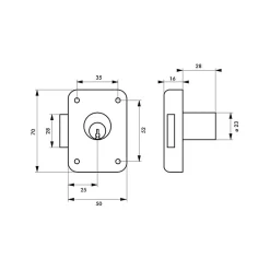 THIRARD - Serrure de meuble en applique pour porte d'ameublement, gauche, axe 25mm, 70x50mm, noir, 3 clés - THIRARD