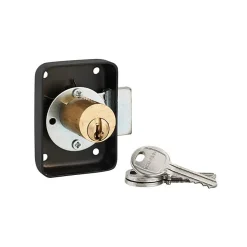 THIRARD - Serrure de meuble en applique pour porte d'ameublement, gauche, axe 25mm, 70x50mm, noir, 3 clés - THIRARD