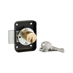 THIRARD - Serrure de meuble en applique pour porte d'ameublement, droite, axe 25mm, 70x50mm, noir, 3 clés - THIRARD