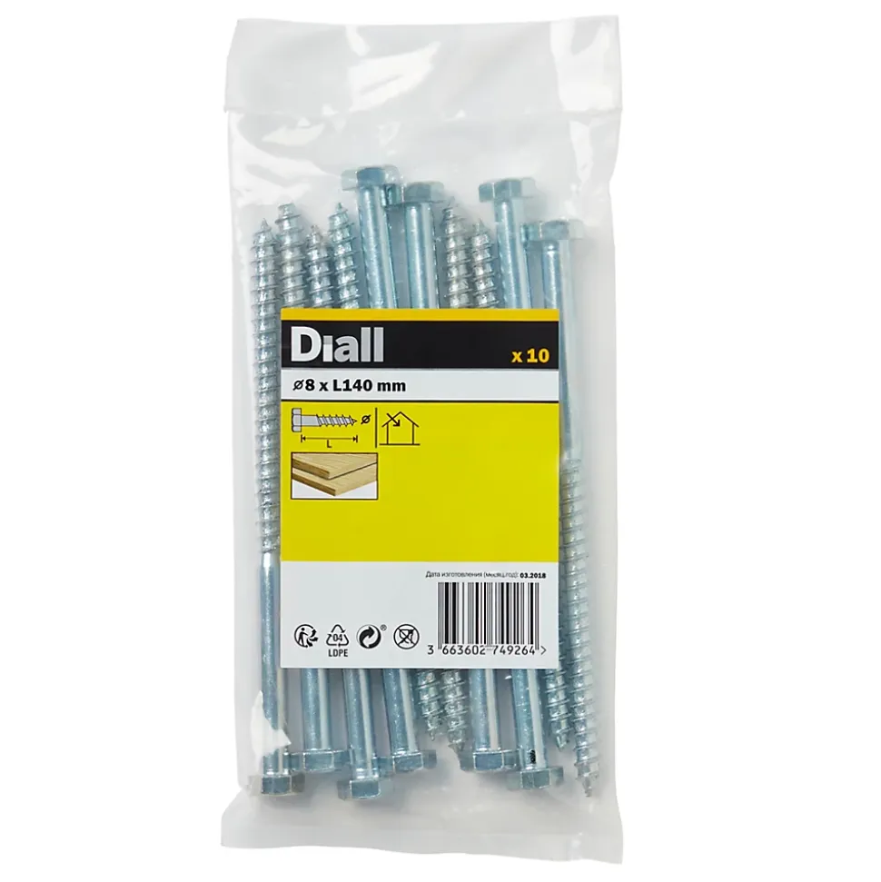 Tirefonds DIN 571 zingués 8x140 mm - 10 pièces