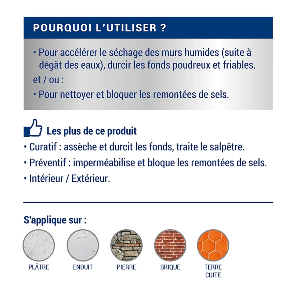 Traitement murs humides et salpêtre intérieur extérieur incolore Ripolin 0,75L