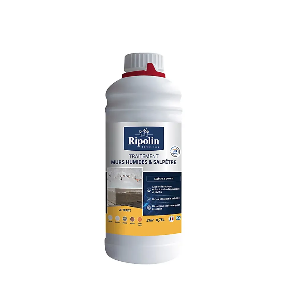 Traitement murs humides et salpêtre intérieur extérieur incolore Ripolin 0,75L