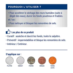 Traitement murs humides et salpêtre intérieur extérieur incolore Ripolin 2,5L