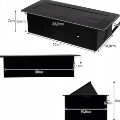Triple Prise Encastrable pour plan de travail 22 x 10,8 x 6,5 cm