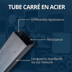 Tube carré acier 40 mm ep 3 mm, Longueur : 2 metres - Comment Fer