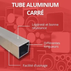 Tube carré aluminium 50x50mm ep 3 mm, 0.5 mètre - Comment Fer