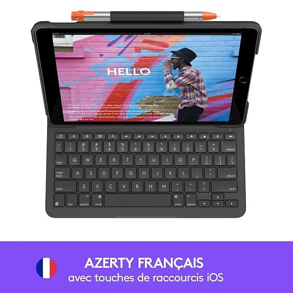 Étui Clavier Bluetooth Logitech Slim Folio iPad 10.2 AZERTY Gris