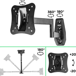 TVB0920 Support TV mural pour écran de 13 à 30 pouces Pivotant Inclinable Charge max 18 kg VESA 50 100 Télé LED LCD OLED Duronic