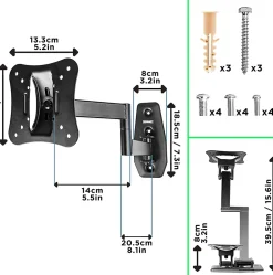 TVB0920 Support TV mural pour écran de 13 à 30 pouces Pivotant Inclinable Charge max 18 kg VESA 50 100 Télé LED LCD OLED Duronic