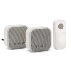 TWEED : Lot de 2 carillons avec prise + 1 bouton-sonnette, 150m, 36 mélodies. Blanc