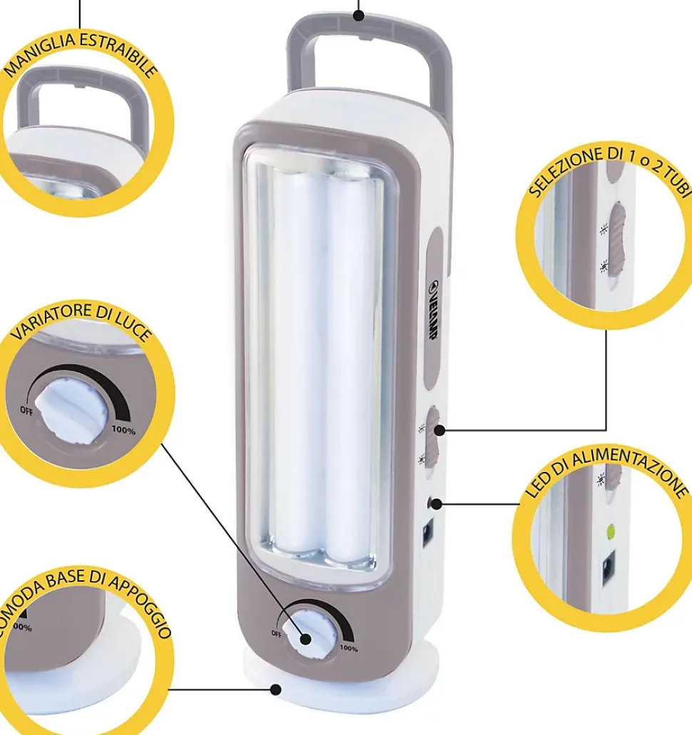 TWIX: Lampe portative rechargeable anti-coupures d'électricité, 2 tubes LED 300lm 23cm