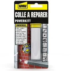 UHU Colle à réparer Powerkitt universel - Pâte époxy 2 composants pour coller, combler, étanchéifier, Gris, 60g