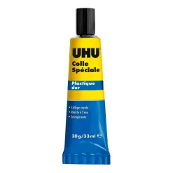 UHU Colle spéciale plastique dur - colle idéale pour toutes les matières plastiques courantes , transparente, tube 30g