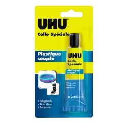 UHU Colle spéciale plastique souple - colle idéale pour toutes les matières plastiques souples, transparente, tube 30g