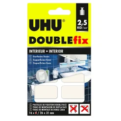 UHU Doublefix intérieur extra fort - Ruban adhésif double face, ultra puissant, blanc, 16 pastilles