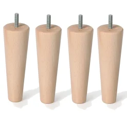 4un. Pied de meuble nordique pied conique en bois de hêtre naturel non vernis. Hauteur 150mm