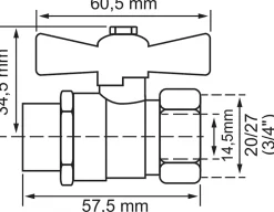 Vanne à sphère double mâle/femelle manette papillon 20/21mm Somatherm for you