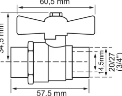 Vanne à sphère double mâle/mâle manette papillon 20/27mm Somatherm for you