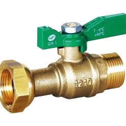 Vanne à sphère laiton droite pour compteur Sferaco - Mâle 1/2' - Ecrou prisonnier 3/4'