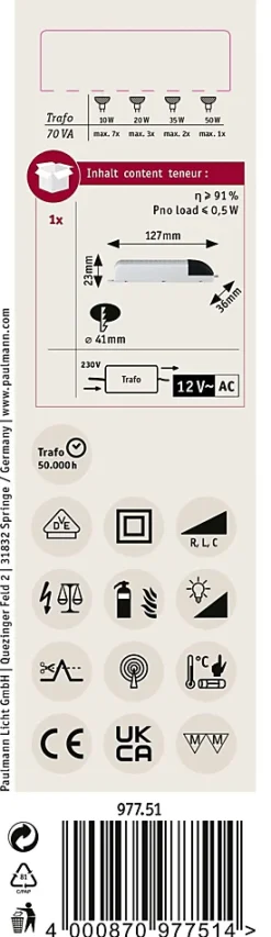 VDE Transfo électronique Mipro AC max. 20-70W 230/12V 70VA Gris Noir