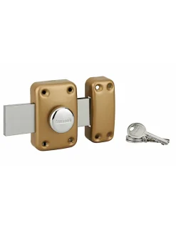 Verrou à bouton Apache pour porte de garage, cylindre 40mm, pêne 160mm, acier, 3 clés, époxy or - THIRARD